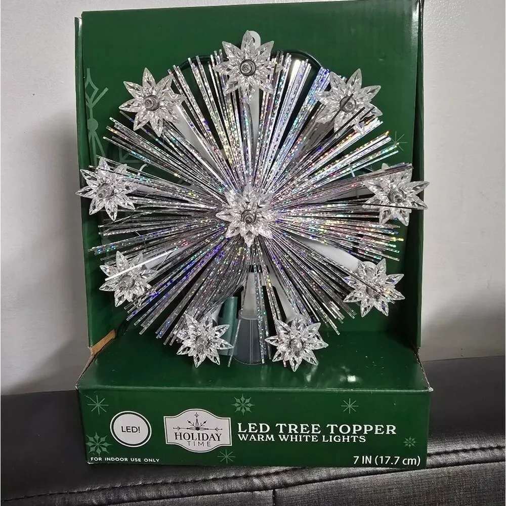 Christmas Tree Vintage Topper 9-Point Warm White Tinsel Star LED 7